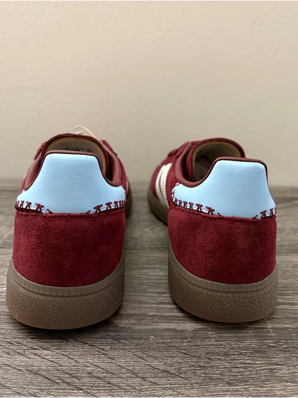 Men's Size 9.5 Adidas Spezial Burgundy White Light Blue Fashion Sneaker